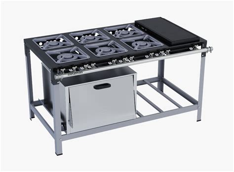 Fogão Industrial 6 Bocas 30x30 Chapa e Forno Stori Premium Metalmaq