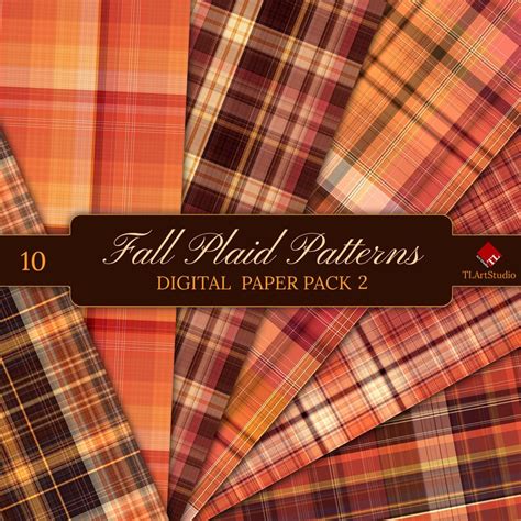 Fall Plaid Digital Paper Pack Autumn Orange Plaid Patterns Etsy