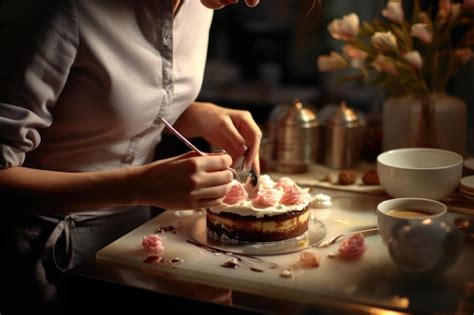 Premium Photo A Woman Cutting A Cake With A Knife Perfect For