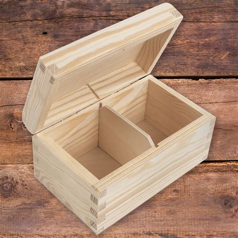 Plain Wooden Small Storage Box With Hinged Lid3 Compartments Atelier