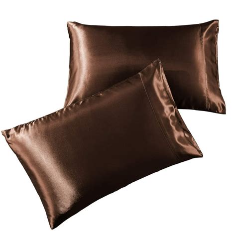 Satin Pillowcase Queen 2 Pack Brown Hotel Luxury Silky Pillow Cases For Hair And Skin