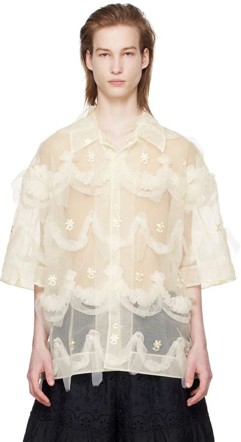 Simone Rocha Chemise blanc cassé à images florales brodées SSENSE France