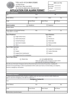 Fillable Online Fire APPLICATION FOR ALARM PERMIT Village Of Dobbs