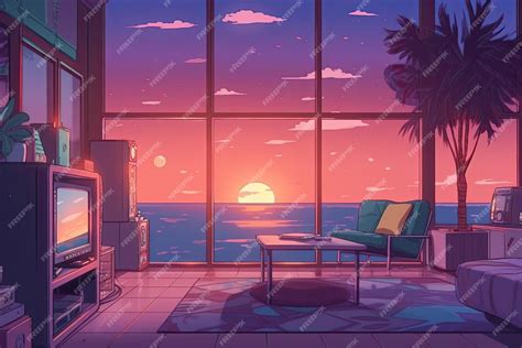 Lofi music chill vibes sunset background wallpaper | Premium AI ...