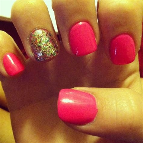 Hot Pink With Multicolored Glitter Accent Nail Accent Nails Glitter