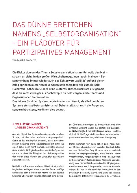 Selbstorganisation ein Plädoyer für partizipatives Management IRBW