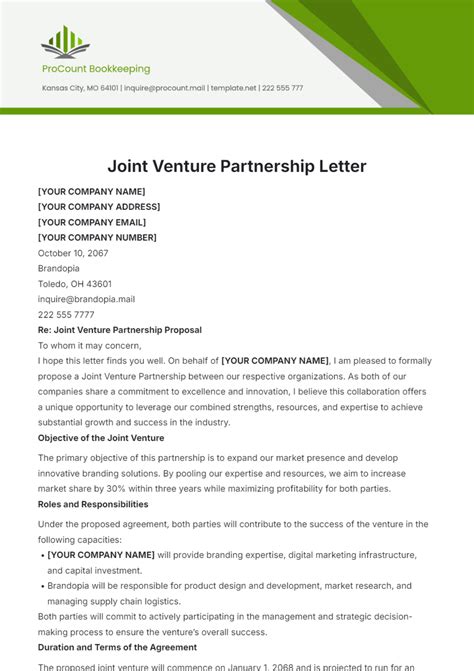 Free Joint Venture Partnership Letter Template to Edit Online