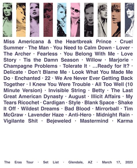 The Eras Tour Night One Set List Poster - Etsy | Taylor swift music ...