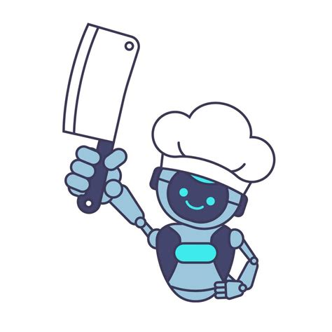 Robot chef holding knife vector illustration. Robot chef mascot ...