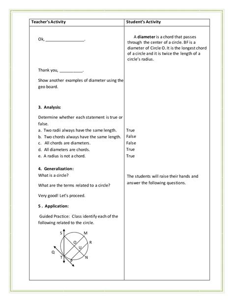 Detailed Lesson Plan In Mathematics 7 Circles