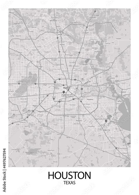 Poster Houston - Texas map. Road map. Illustration of Houston - Texas ...