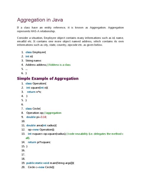 Aggregation In Java With Examples Pdf Class Computer Programming