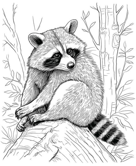 raccoon coloring page line art 29860946 Vector Art at Vecteezy