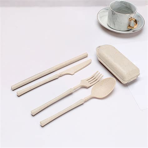 Specollect Reusable Travel Utensils With Case Wheat Straw Portable Cutlery Set Chopsticks Knives