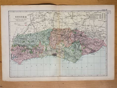 1896 Sussex Large Original Antique Map Showing Railways Stations Canals Crossroads Uk