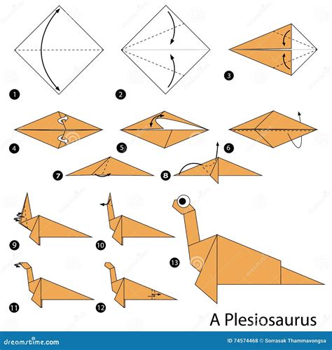 Instructions étape Par étape Comment Faire Un Dinosaure D Origami Illustration De Vecteur