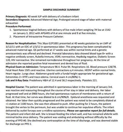 Free 7 Sample Discharge Summary Templates In Pdf Ms Word