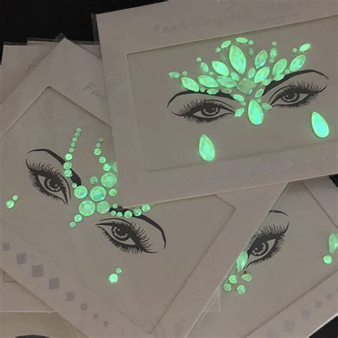 Cheer Us Noctilucent Face Gems Rave Blacklight Body Stickers Glow In