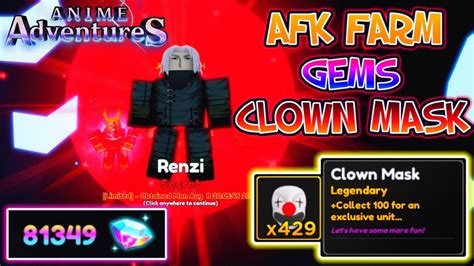 How To Afk Farm Gems Clown Mask At The Same Time In Anime Adventures