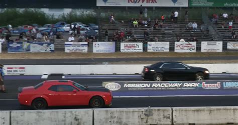 Watch The Dodge Challenger Hellcat Show A Chrysler 300 Srt8 Why Its The Drag Strip King Flipboard