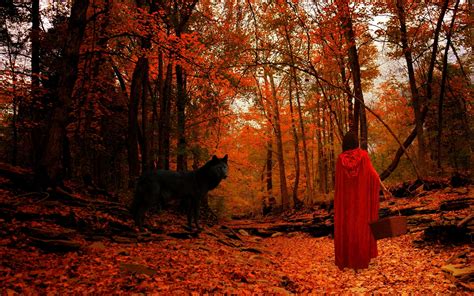 Wallpaper 1920x1200 Px Autumn Forest Girl Girls Hood Mood Red