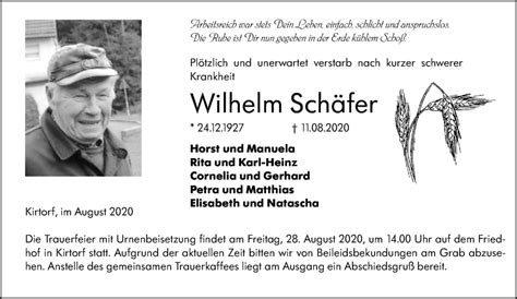 Traueranzeigen von Wilhelm Schäfer vrm trauer de