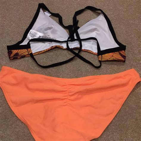 New Bikini Set Tropcal Orange Bikini Top Orange Depop