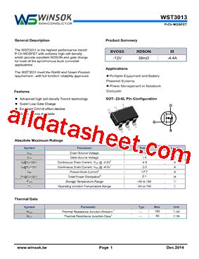 WST3013 Datasheet PDF Shenzhen Guan Hua Wei Ye Co Ltd