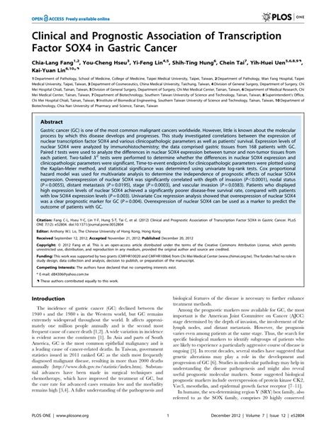 Pdf Clinical And Prognostic Association Of Transcription Factor Sox4