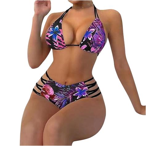 Mitankcoo Women S Sexy Two Piece Bikini Sets Triangle High Cut Thong