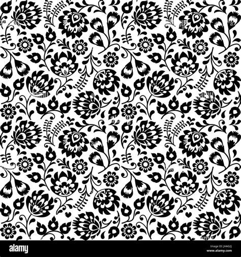 Seamless Polish Folk Art Black Floral Pattern Wzory Lowickie