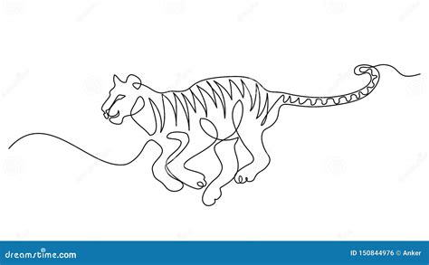 Continuous One Line Drawing Tiger Jumping Symbol Stock Vector