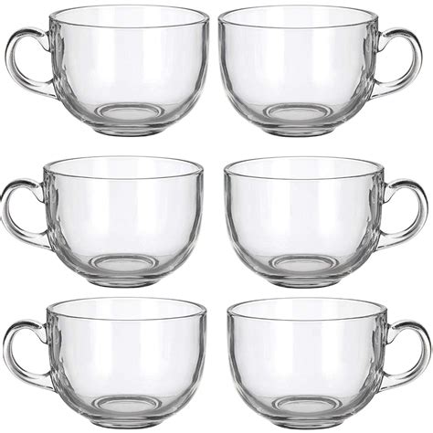 6 Pack Multipurpose Gourmet Coffee Tea Mugs 480 Ml Thick Clear Glass