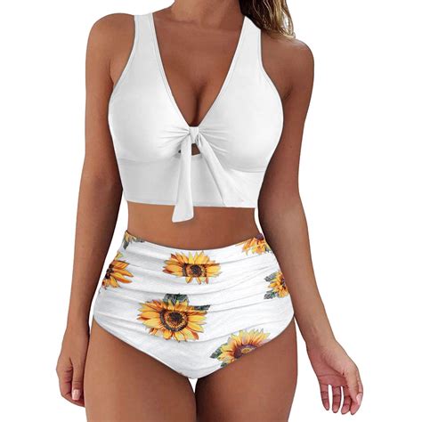 Aayomet Swimsuits For Women Two Piece Bathing Suits Ruffled Flounce Top High Waisted Bikini Set