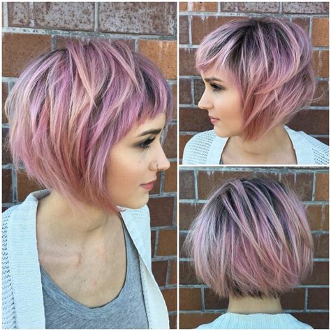 Short Messy Choppy Pink Highlighted Bob With Baby Bangs The Latest