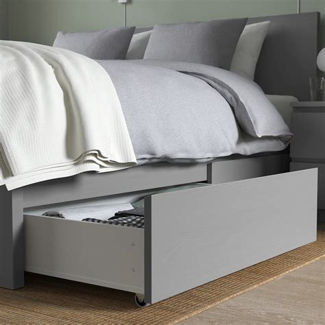 IKEA Malm full/double high bed frame with 2 drawers gray stained ...