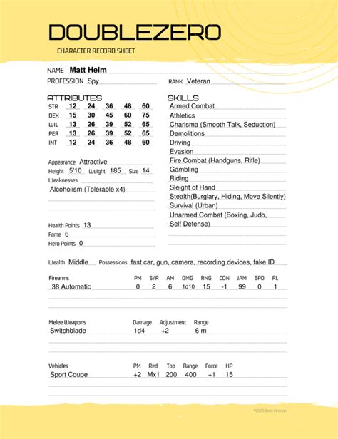 Doublezero Fillable Character Sheet For Modern Action Rpg Polyhedral