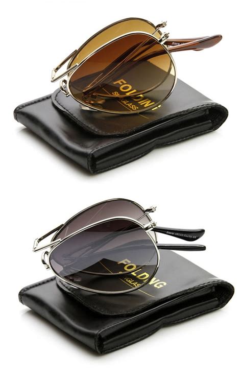 Folding Compact Fold Up Pocket Metal Aviator Sunglasses Case