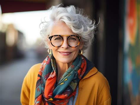 Schöne Und Elegante Alte Frau Mit Grauen Haaren Glückliche Senior Dame