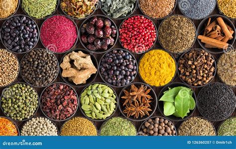 Colorful Spice Background Top View Seasonings And Herbs For In Stock