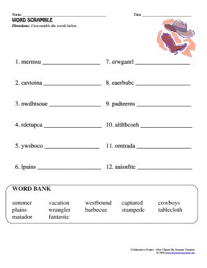 Fillable Online Name Date Word Scramble Directions Unscramble The