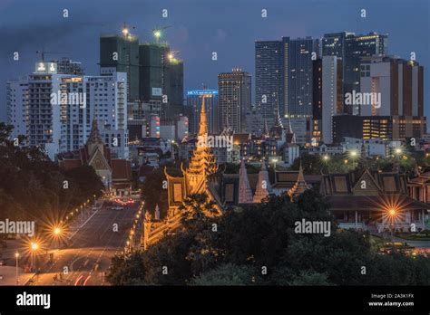 Phnom Penh aerial view by night, Cambodia Stock Photo - Alamy