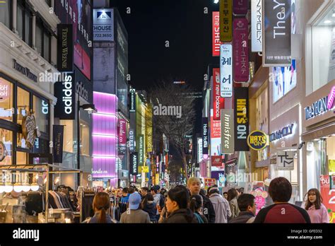 Myeong Dong Shopping Street At Night Seoul South Korea Stock Photo