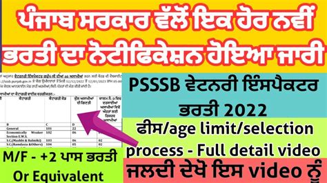 Psssb Veterinary Inspector Recruitment Veterinary Inspector Full