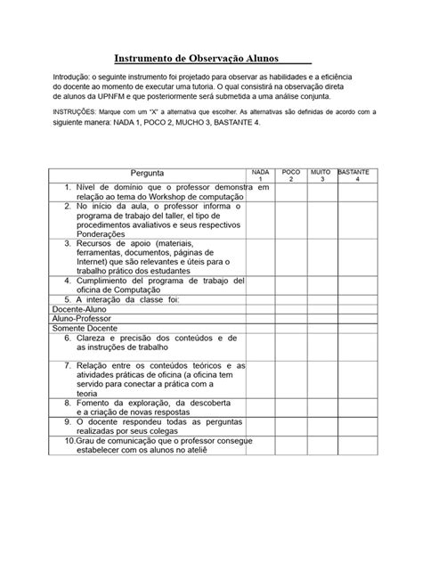 Instrumento De Observação - Instrumento de Observação Alunos | PDF