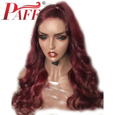 Paff Glueless Silk Base Lace Front Human Hair Wigs 99j Burgundy Pre