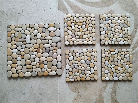 River Rock Mat Natural Stone Coasters Eco Decor Pebble Mat Etsy