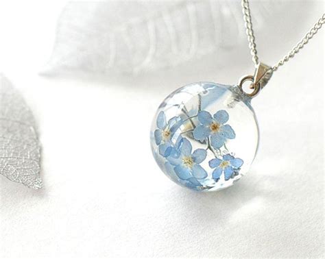 Dried Blue Flowers Necklace Real Forget Me Not Flowers Jewelry Dried ...