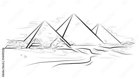 Vector drawing piramids and desert in Giza, Egypt Stock Vector | Adobe ...