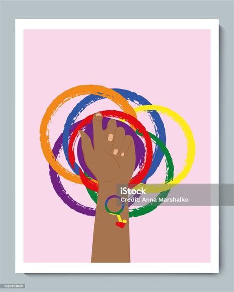 Black Hand With Rainbow Gender Lgbt Synbol Stock Illustration